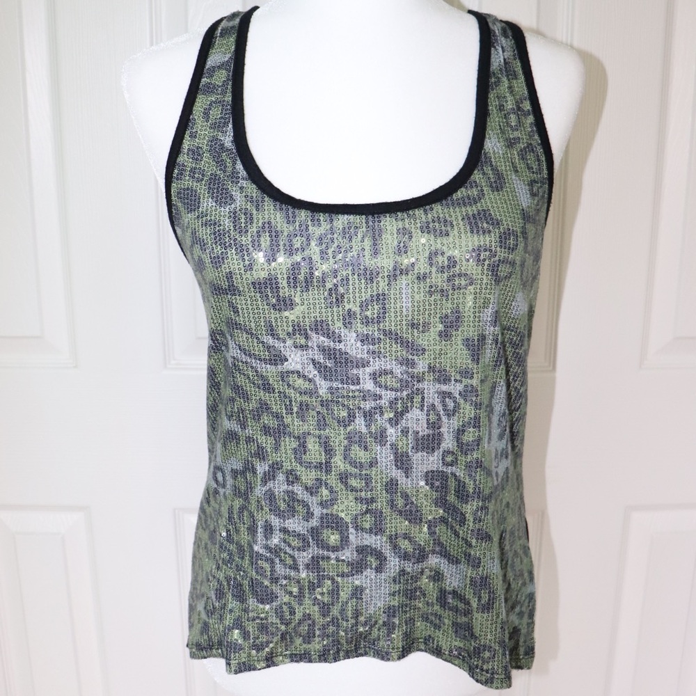 Hybrid Apparel Green Sequined Cheetah Tank Top M